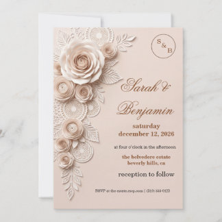 Elegante rosafarbene Papier-Schnitt-Blumen-Hochzei Einladung