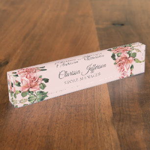 Elegante rosafarbene Rosen Filialleiterin Namensplakette