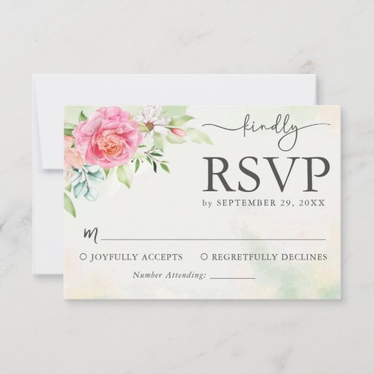 Elegante, rosafarbene, rustikale Hochzeitsaktionsk RSVP Karte (Vorderseite)
