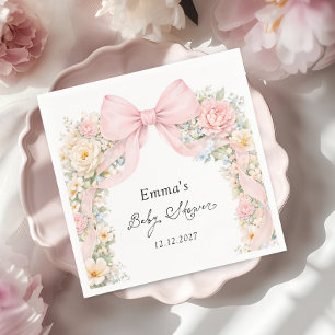 Elegante rosafarbene Schleife Florale Babyparty Serviette