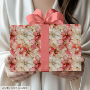 Elegante rosafarbene und goldene florale Geburtsta Geschenkpapier