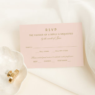 Elegante rosafarbene und goldene Hochzeitsmahlzeit RSVP Karte