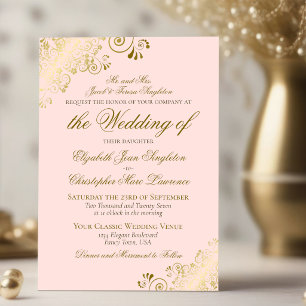 Elegante rosafarbene und goldene klassische Hochze Einladung