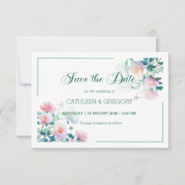 Elegante rosafarbene und grüne Wasserfarben-Hochze Save The Date