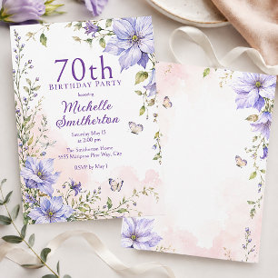 Elegante rosafarbene Wasserfarben-Blumen zum 70. G Einladung