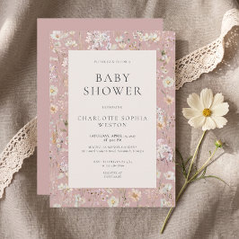 Elegante rosafarbene Wildblumen-QR-Code-Baby-Party Einladung