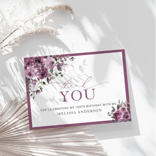 Elegante Rose 100. Geburtstag Dankeschön Karte