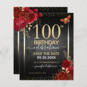 Elegante Rose 100. Geburtstag Save the Date Hausha (Vorne/Hinten)