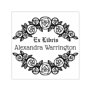 Elegante Rose #1 Round Ex Libris Book Name Permastempel