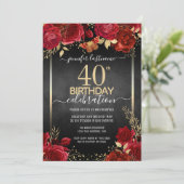 Elegante Rose 40. Geburtstag Einladung (Stehend Vorderseite)