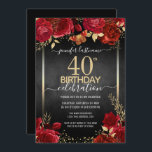 Elegante Rose 40. Geburtstag Einladung<br><div class="desc">Elegante Imitate goldene Konfetti-Highlights an der oberen und unteren Grenze. Helle tiefe rote Rosen mit goldenen Blumenakzenten. Alle Texte sind individuell einstellbar und lassen sich für Ihr eigenes Party leicht ändern. Großes elegantes Geburtstagsgeschmacksdesign.</div>
