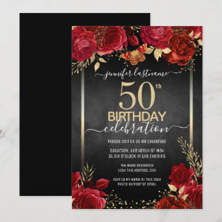 Elegante Rose 50. Geburtstag Einladung