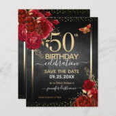 Elegante Rose 50. Geburtstag Save the Date Haushal (Vorne/Hinten)