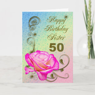 Elegante Rose 50. Geburtstagskarte für Schwester Karte