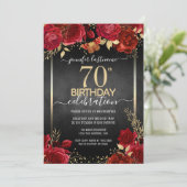 Elegante Rose 70. Geburtstag Einladung (Stehend Vorderseite)