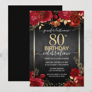 Elegante Rose 80. Geburtstag Einladung