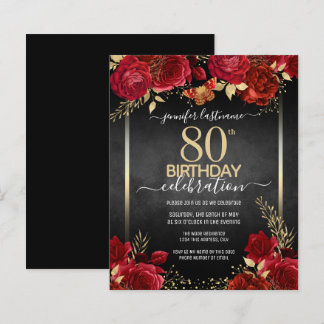 Elegante Rose 80. Geburtstag Einladung
