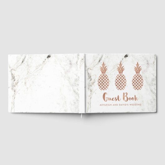 Elegante Rose Ananas aus weißem Marmor Gästebuch (Voll)