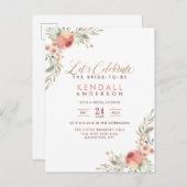 Elegante Rose Aquarell Blumenbeete Brautparty Einladungspostkarte (Vorne/Hinten)