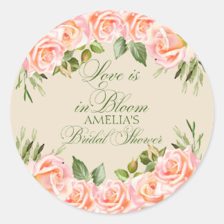 Elegante Rose Aquarell Blumenbeete Brautparty Runder Aufkleber