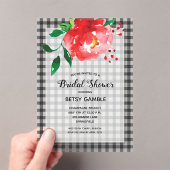 Elegante Rose auf Gingham Brautparty Acryleinladungen (Insitu (Handheld))