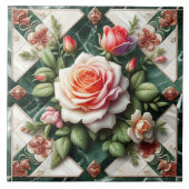 Elegante Rose auf grünem Marmorboden Fliese (Vorderseite)