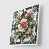 Elegante Rose auf grünem Marmorboden Quadratische Wanduhr (Winkel)