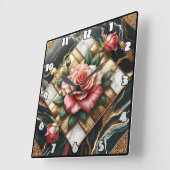 Elegante Rose auf Marmor- und Gold-Hintergrund Quadratische Wanduhr (Winkel)