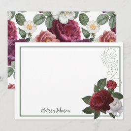 Elegante Rose aus Burgund und Rosa Flora Mitteilungskarte