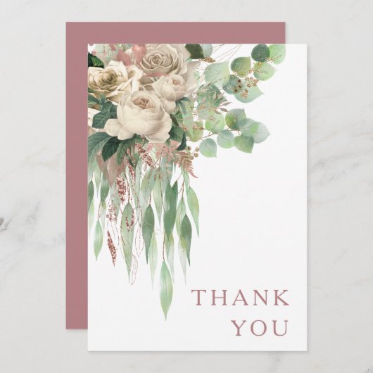 Elegante Rose aus der Blüte Rosa Hochzeit Dankeskarte (Vorne/Hinten)