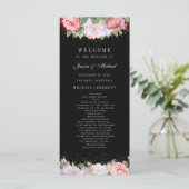 Elegante Rose aus der Blüte Rosa Schwarze Hochzeit Programm (Stehend Vorderseite)