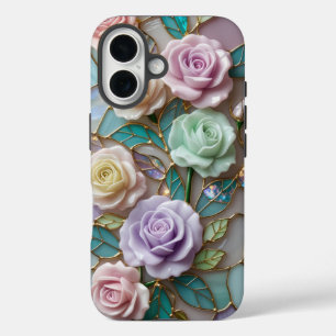 Elegante Rose aus festem Glas mit weichem Pastell iPhone 16 Hülle
