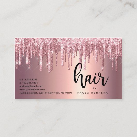 Elegante Rose aus Kupfer Gold Glitzer Tropfen Haar Treuekarte (Rückseite)