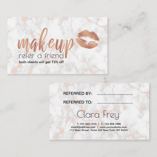 Elegante Rose aus Kupfer mit Goldlippen und Marmor Empfehlungskarte (Vorne/Hinten)