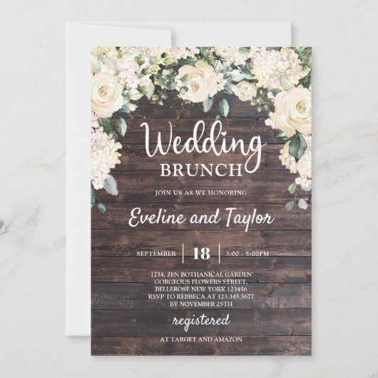 Elegante Rose aus rustikalem Holz mit weißer Blüte Einladung (Vorderseite)