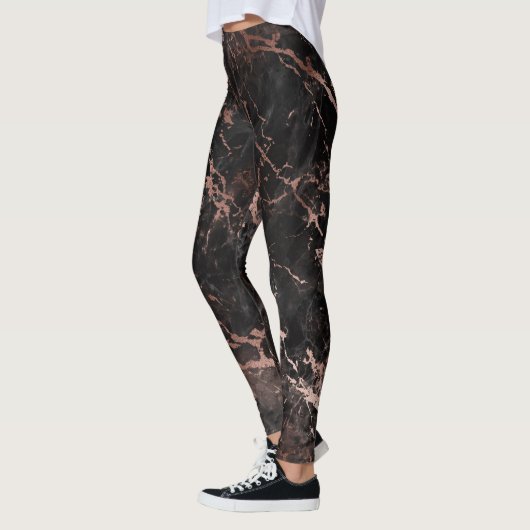 Elegante Rose aus schwarzem Marmor Leggings (Links)
