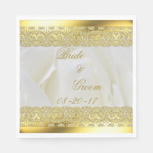 Elegante Rose aus Weiß und Gold Serviette (Vorderseite)