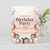 Elegante Rose Ballon Geburtstagsparty Einladung (Stehend Vorderseite)