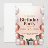 Elegante Rose Ballon Geburtstagsparty Einladung (Vorne/Hinten)