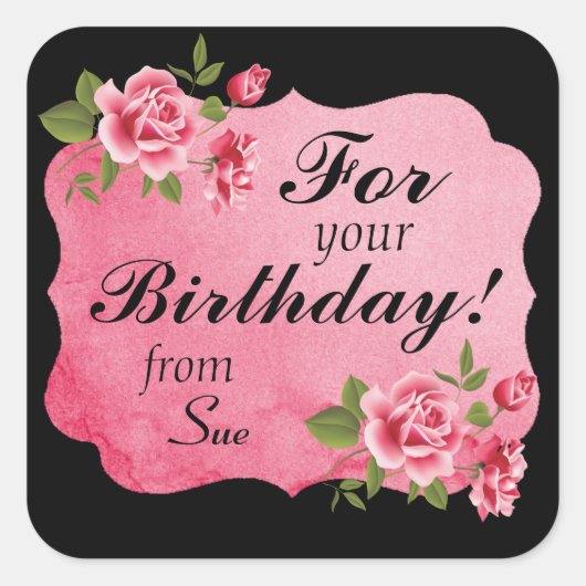 Elegante Rose benutzerdefinierte Geschenkklammer Quadratischer Aufkleber (Vorderseite)