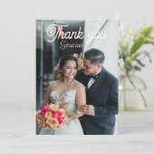 Elegante Rose Bilingual Flat Danke Karte (Stehend Vorderseite)