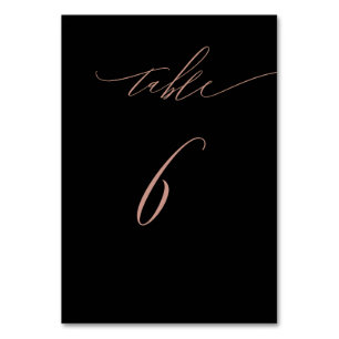 Elegante Rose Black Gold Script Nr. 6 Hochzeit Tischnummer