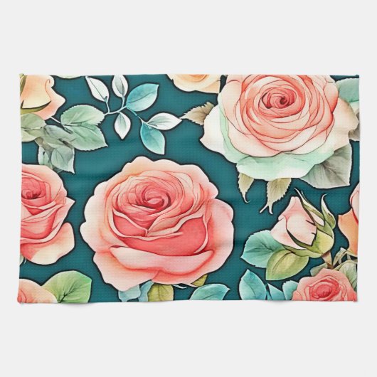 Elegante Rose Bloom Design Geschirrtuch (Horizontal)