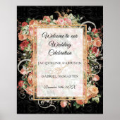 Elegante Rose Bloral Black Blush Begrüßung Poster (Vorne)