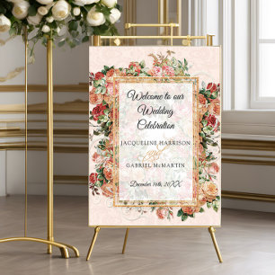 Elegante Rose Bloral Blush Gold Begrüßung Poster
