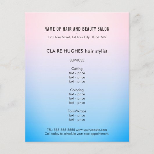 Elegante Rose Blue Gradient Beauty Salon Flyer (Vorne)