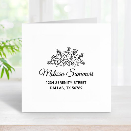 Elegante Rose Blume Bouquet Adresse 2 Gummistempel