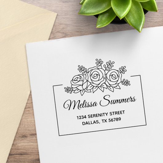 Elegante Rose Blume Bouquet Frame-Adresse Gummistempel