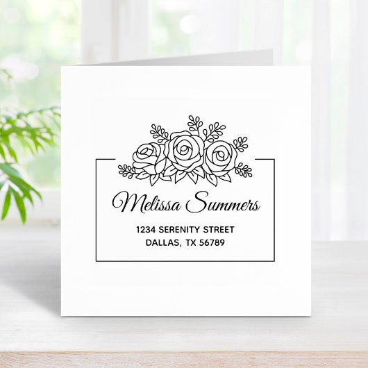 Elegante Rose Blume Bouquet Frame-Adresse Gummistempel