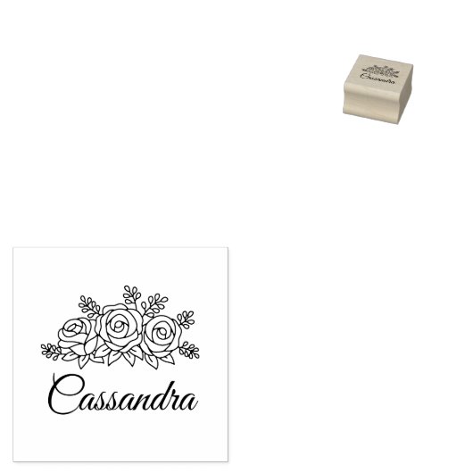 Elegante Rose Blume Bouquet Individuelle Name 1x1 Gummistempel (Stempel)